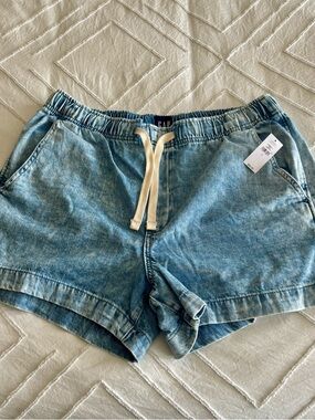 GAP Light Blue Washed Denim-Effect Drawstring Women's Shorts